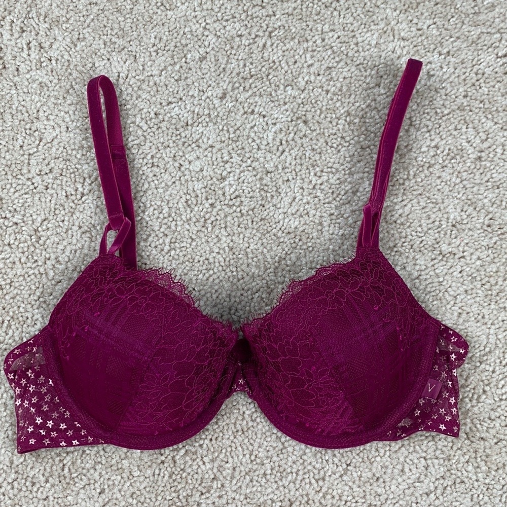 Victoria’s Secret maroon lace lined demi underwire bra 34B